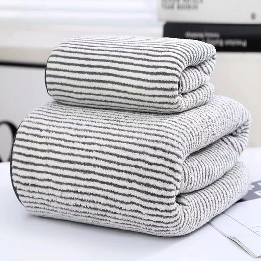 Microfiber Striped Towel Set (1 bath towel & 1 hand towel)