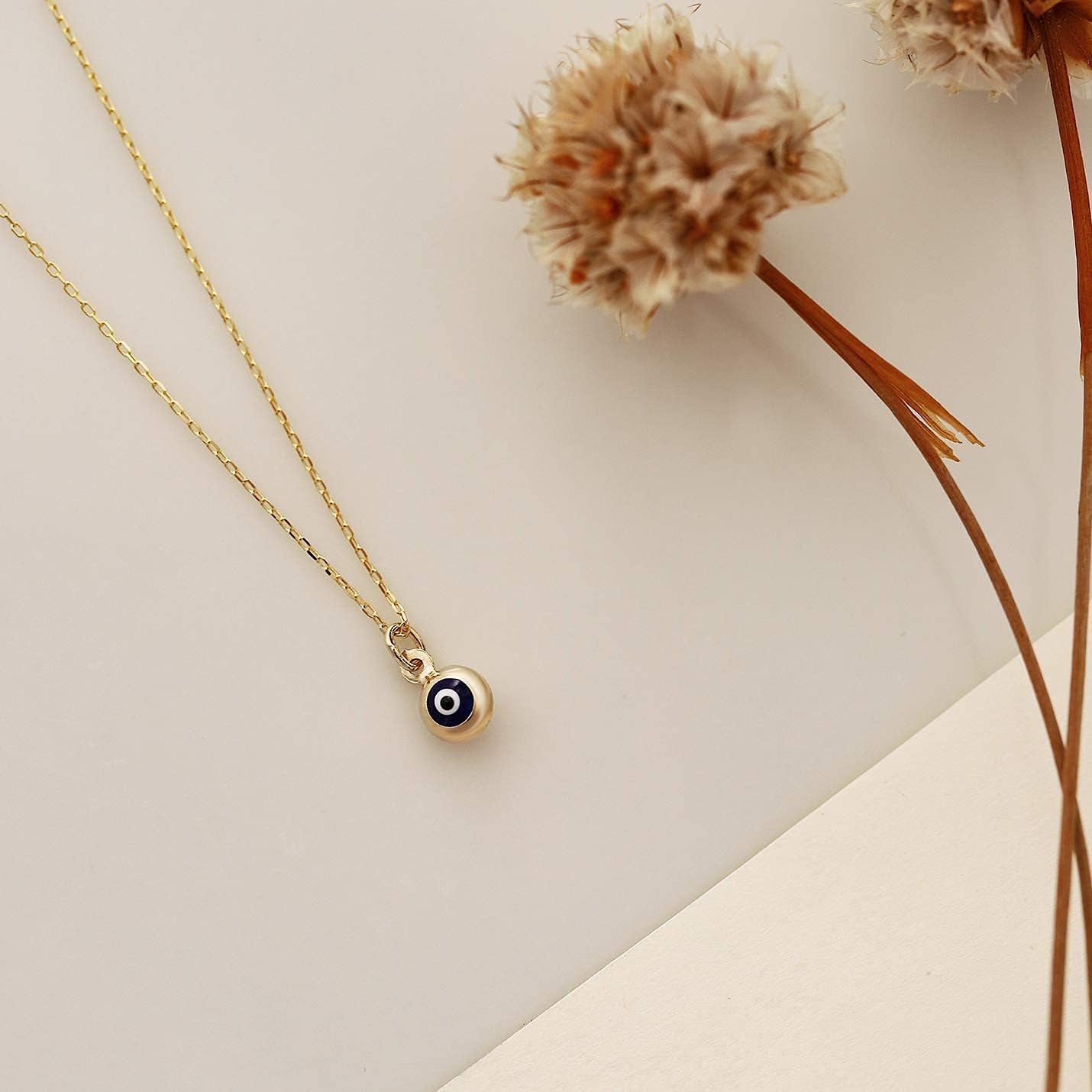 Evil Eye Beaded Necklace in 14K Solid Gold | 14K Gold Eye Necklace for Women | Evil Eye Jewelry