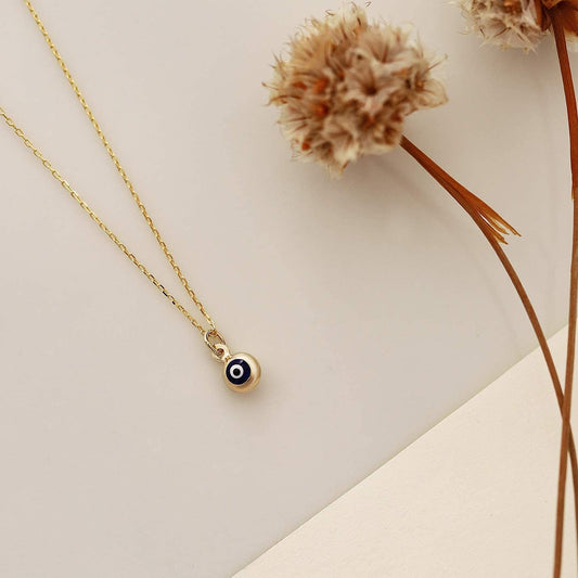 Evil Eye Beaded Necklace in 14K Solid Gold | 14K Gold Eye Necklace for Women | Evil Eye Jewelry