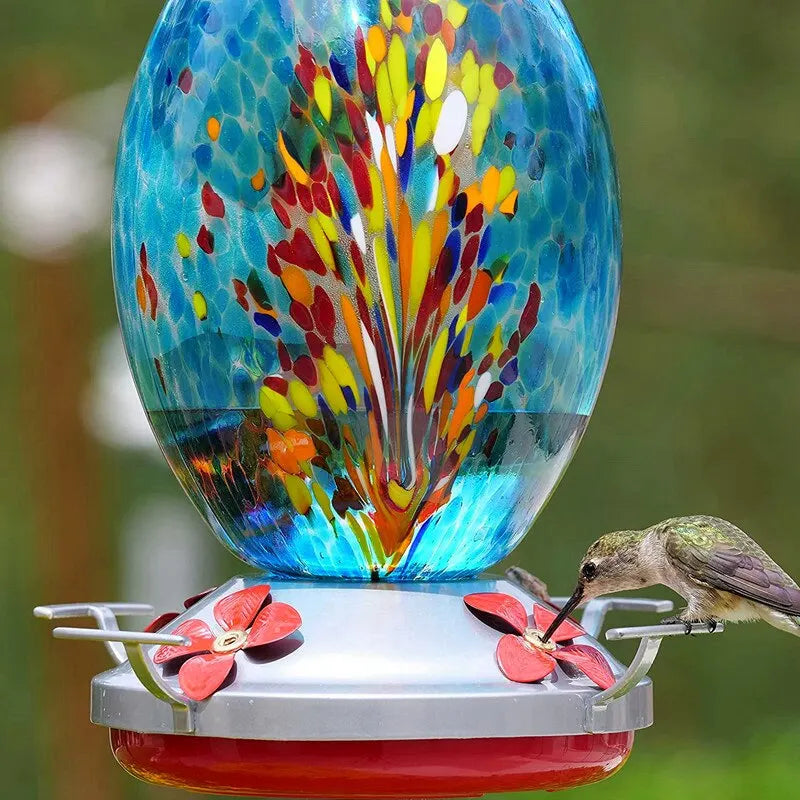 Hand-blown Glass Hummingbird Feeder