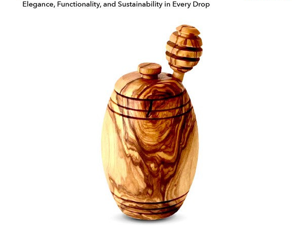 Olive Wood Honey Pot with Honey Dipper