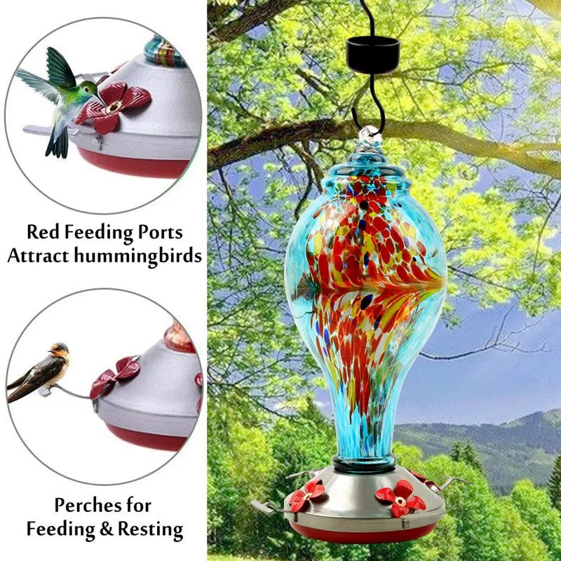 Hand-blown Glass Hummingbird Feeder