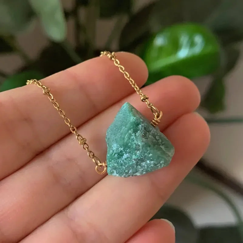 Healing Stone Raw Rock Mineral/Crystal Necklace (18 kt Gold Plated)