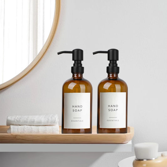 Amber Glass Soap Dispenser with Black Pump (2 pieces)