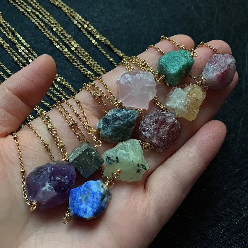 Healing Stone Raw Rock Mineral/Crystal Necklace (18 kt Gold Plated)
