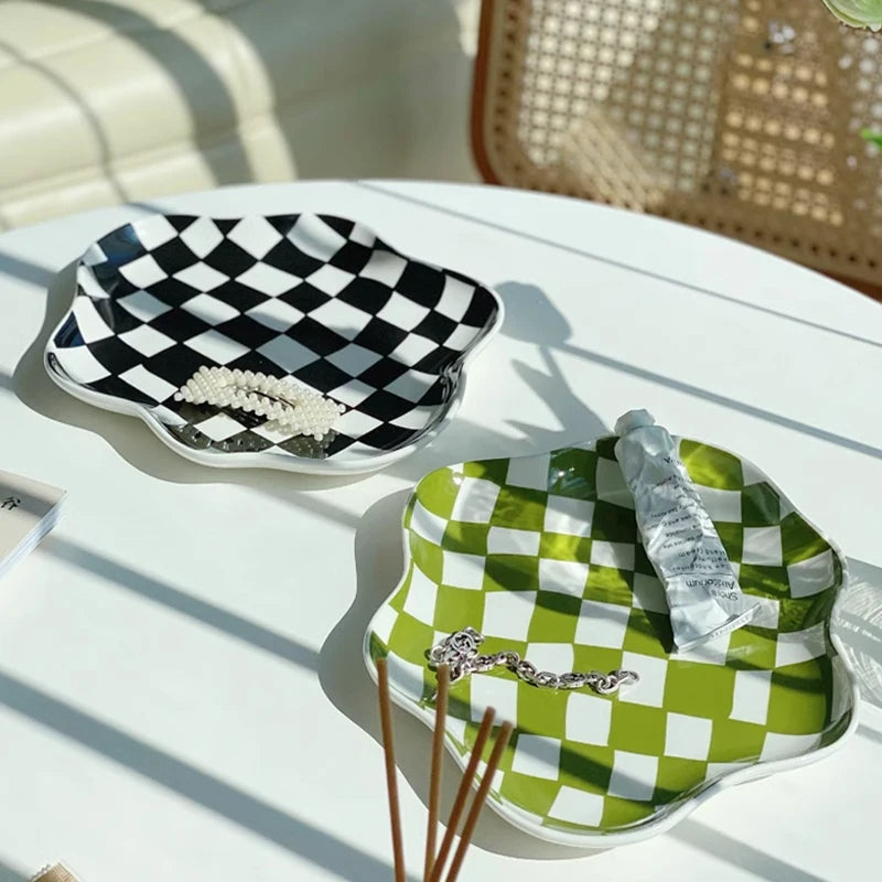 Chessboard Ceramic Plate (Black, Orange or Green)