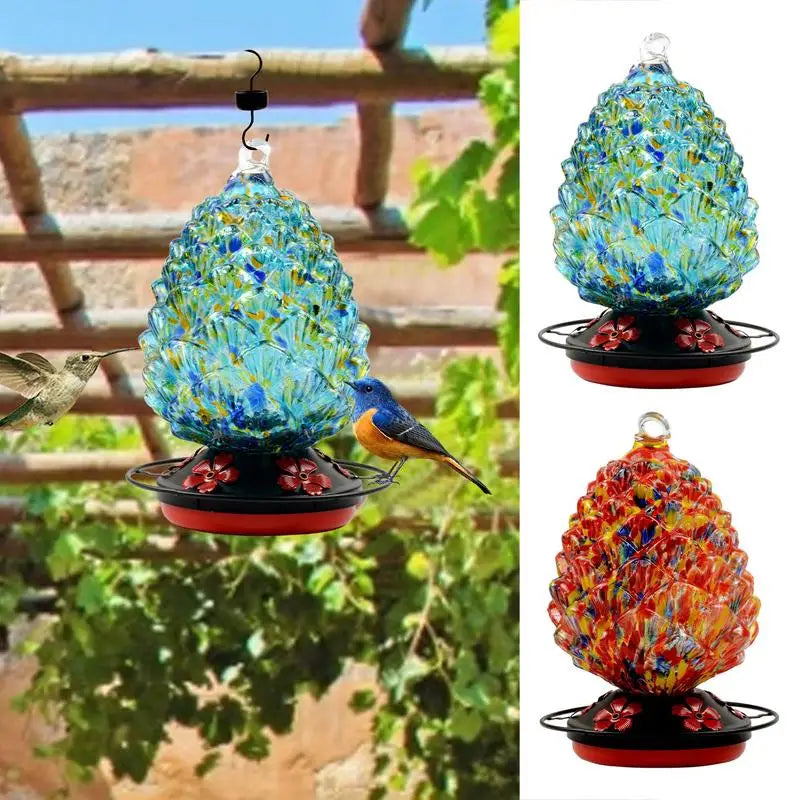 Colored Glass Hanging Hummingbird Feeder