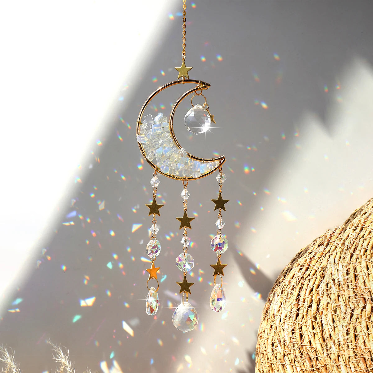 Crystal Suncatcher Moon Amethyst Rainbow Maker Garden Decoration