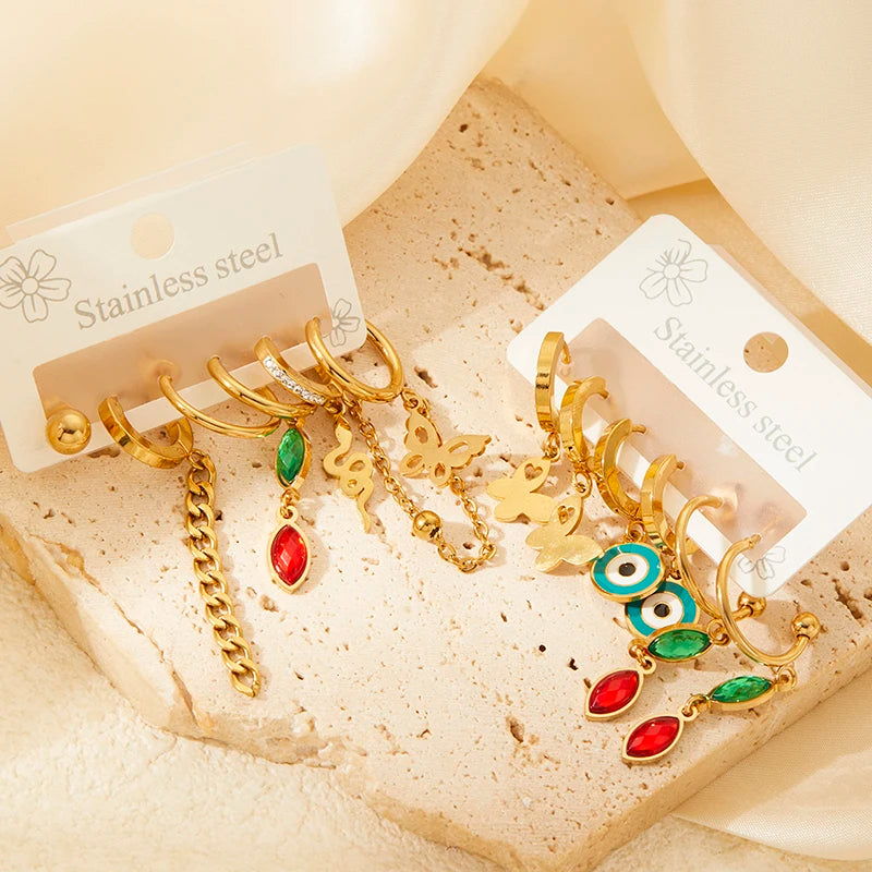 Stainless Steel Colorful Zircon Tassels Earrings