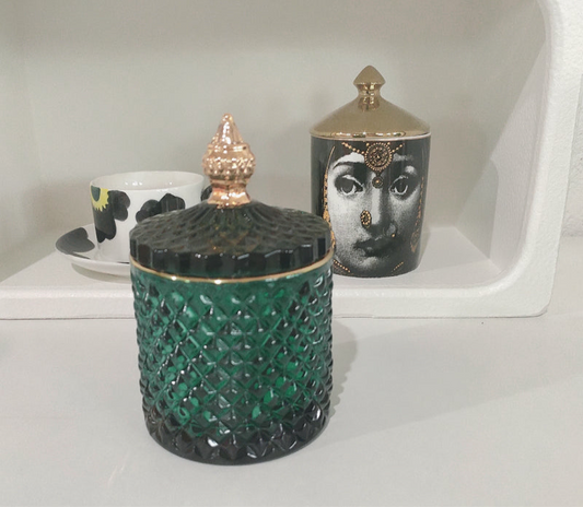 Vintage Dark Green Glass Storage Box