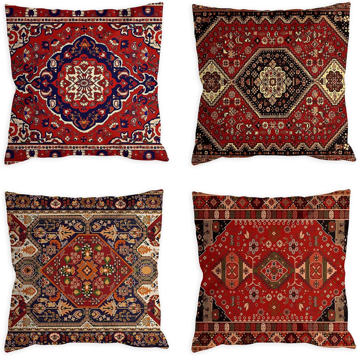 Red Pillow Covers 20X20 Set of 4 Boho Decorative Throw Pillows for Couch Living Room Cushion Bed Outdoor Persian Carpet Home Decor