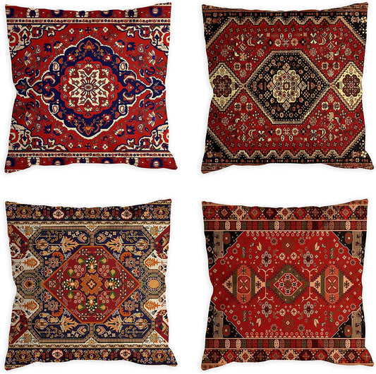 Red Pillow Covers 20X20 Set of 4 Boho Decorative Throw Pillows for Couch Living Room Cushion Bed Outdoor Persian Carpet Home Decor