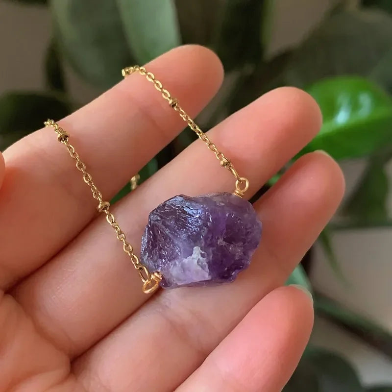 Healing Stone Raw Rock Mineral/Crystal Necklace (18 kt Gold Plated)
