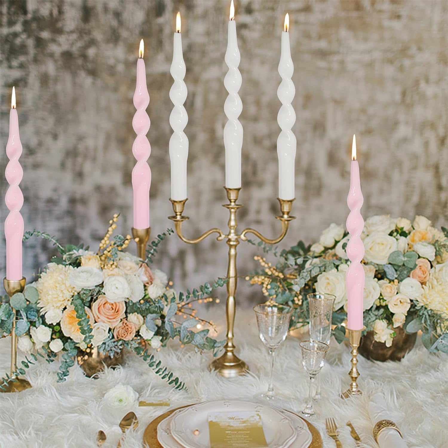 Spiral Taper Candles White Candlesticks,Set of 2 Cute Candle Sticks Handmade Tapered Candles 10 Inches Long Twisted Candlestick for Home Decoration Holiday Party Women Gifts(1D-White)