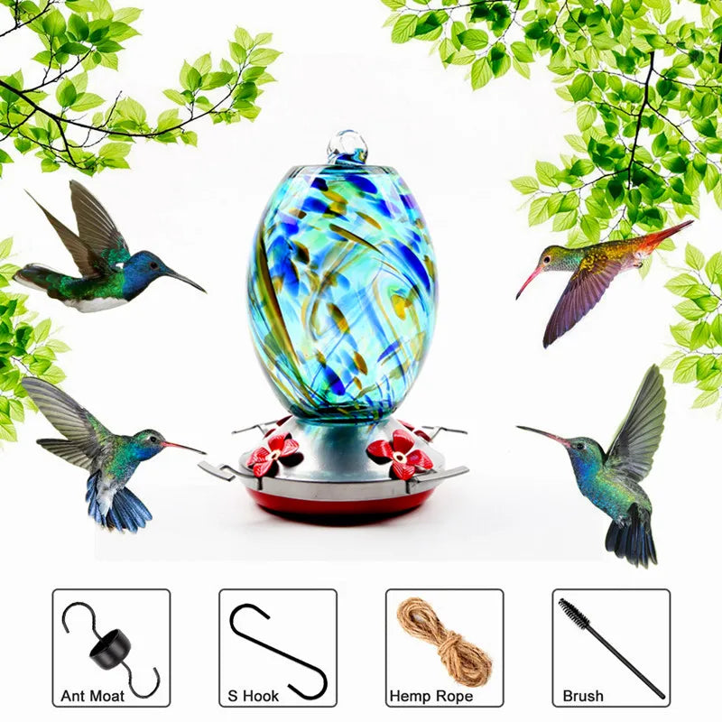 Hand-blown Glass Hummingbird Feeder