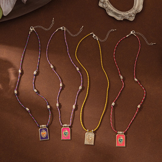 Colored Heart Tarot Card Pendant Necklace