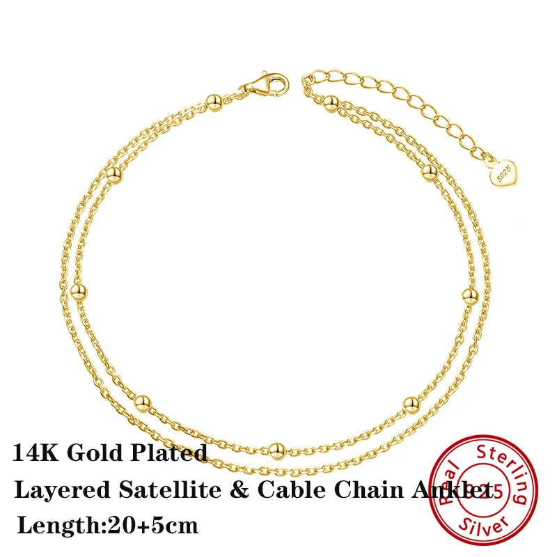 14K Gold Plated Sterling Silver Anklets (22 style options)