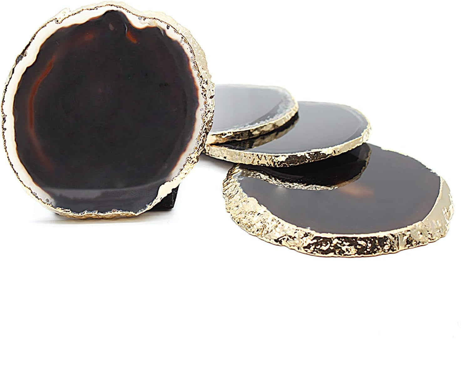 Black Agate Coaster, Set of 2, Coaster Set, Tableware, Rock Coaster, Agate Slice, Glass Coasters by Gemmart USA (BKCO-58018)