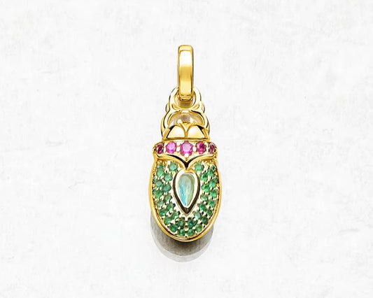 Pendant Gold Scarab Sun Beetle Brand New 925 Sterling Silver Vintage Jewelry Europe Bijoux Accessories Gift for Woman Girls