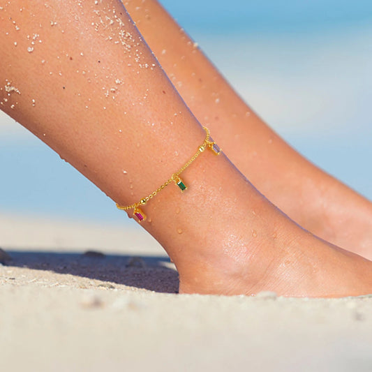 Gold Plated Sterling Silver & Cubic Zirconia Anklet