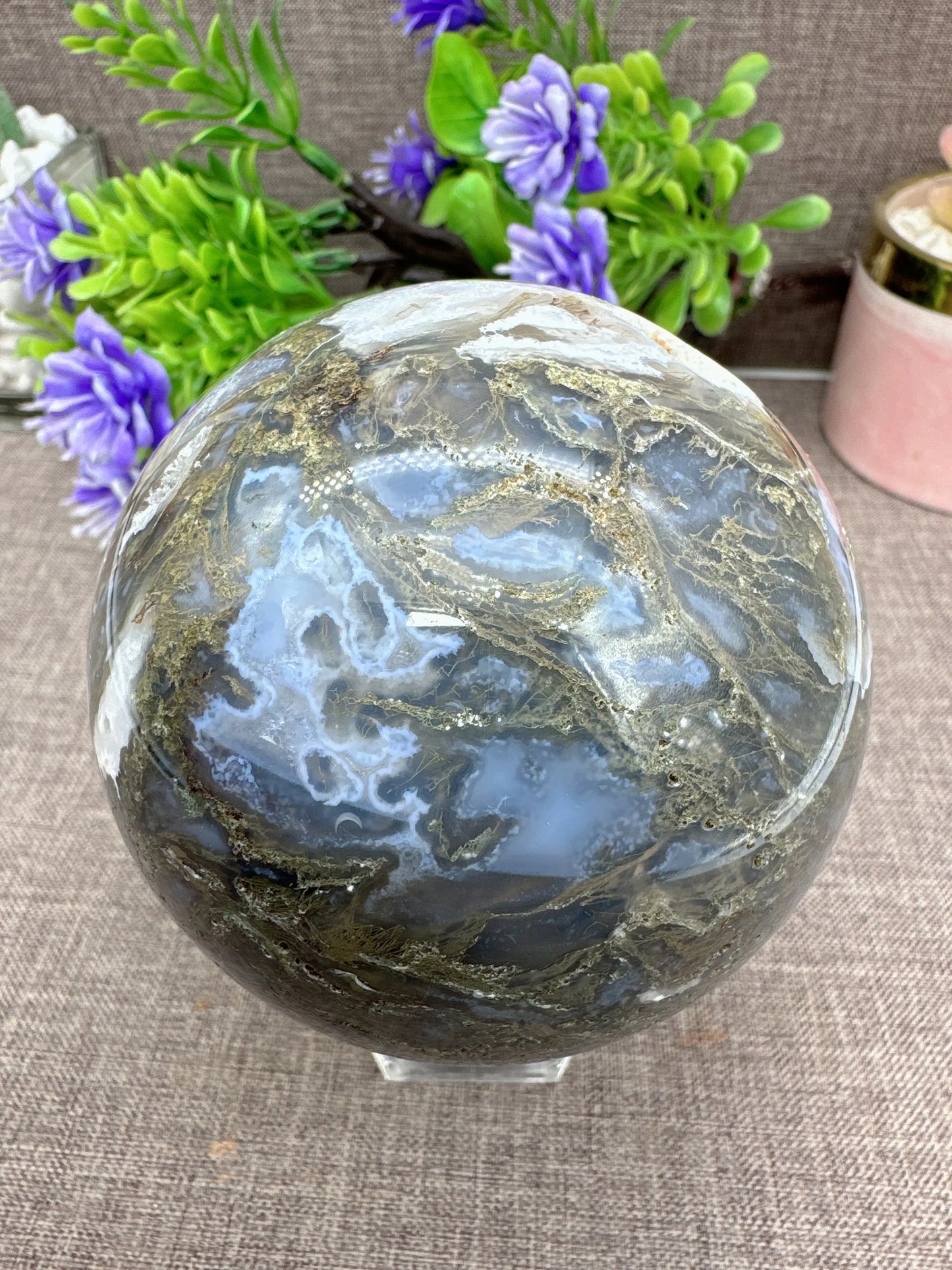 Moss Agate Druzy Sphere