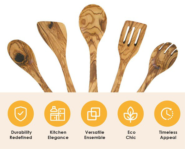 Olive Wood Kitchen Servers Set (5 pieces)