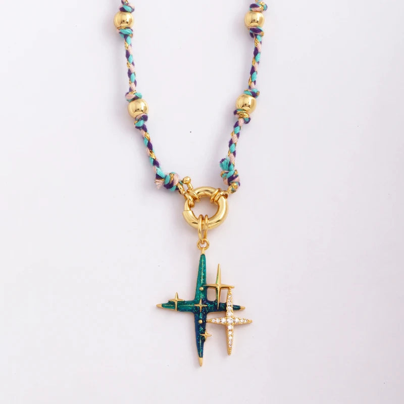 Celestial & Evil Eye Cord & Bead Necklace