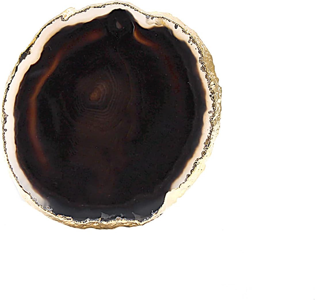 Black Agate Coaster, Set of 2, Coaster Set, Tableware, Rock Coaster, Agate Slice, Glass Coasters by Gemmart USA (BKCO-58018)