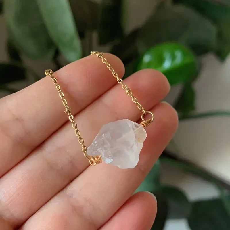 Healing Stone Raw Rock Mineral/Crystal Necklace (18 kt Gold Plated)