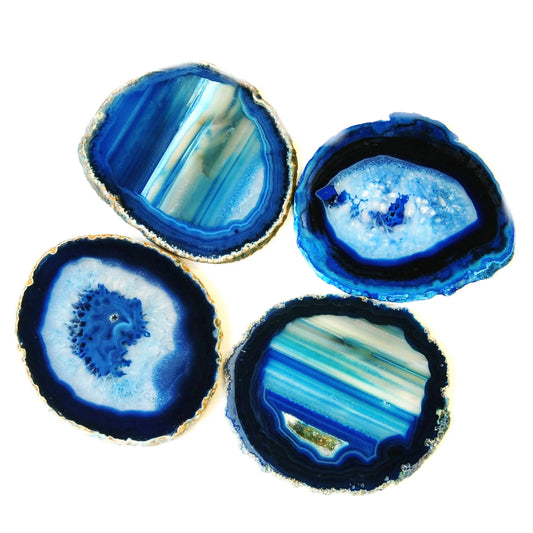 Blue Agate Coasters 4 Pcs with Rubber Bumper 3-3.5"
