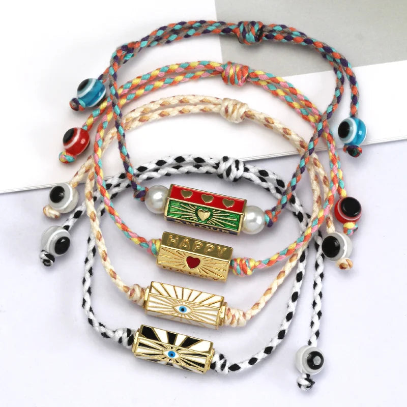 Adjustable Braided Rope Charm Bracelet
