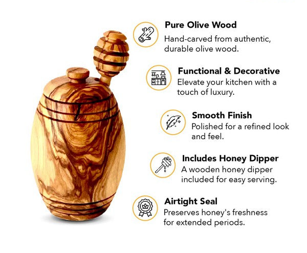 Olive Wood Honey Pot with Honey Dipper