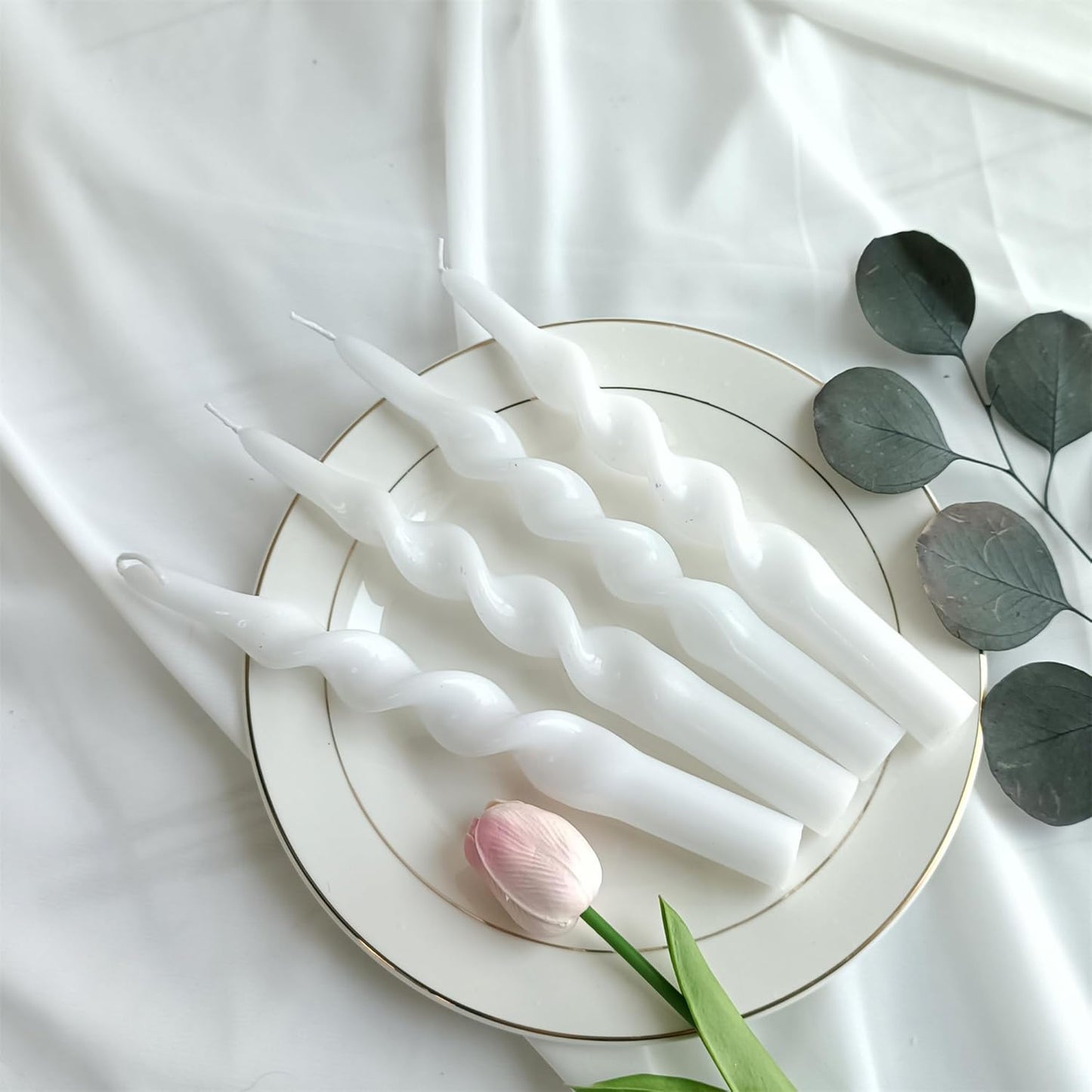 Spiral Taper Candles White Candlesticks,Set of 2 Cute Candle Sticks Handmade Tapered Candles 10 Inches Long Twisted Candlestick for Home Decoration Holiday Party Women Gifts(1D-White)