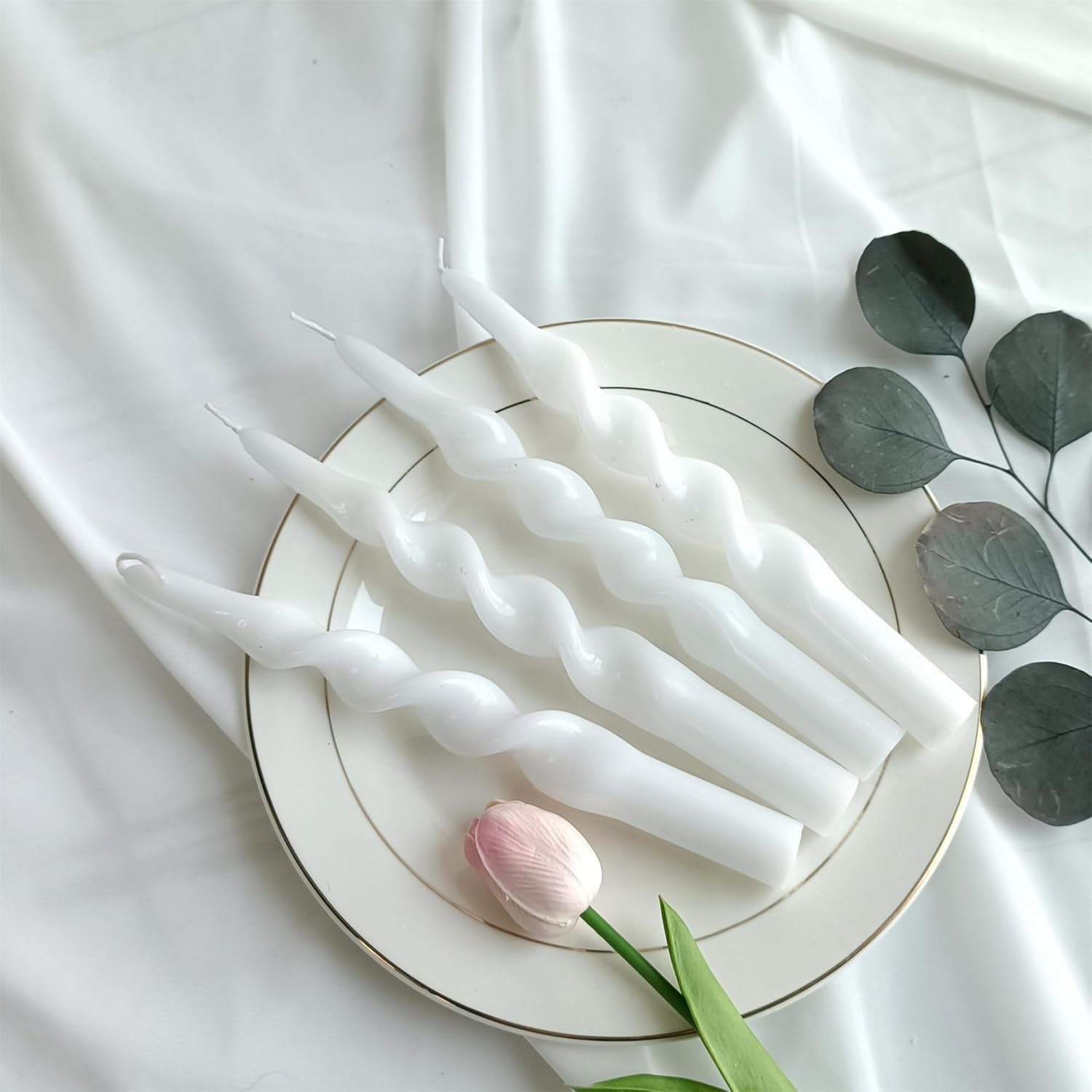 Spiral Taper Candles White Candlesticks,Set of 2 Cute Candle Sticks Handmade Tapered Candles 10 Inches Long Twisted Candlestick for Home Decoration Holiday Party Women Gifts(1D-White)