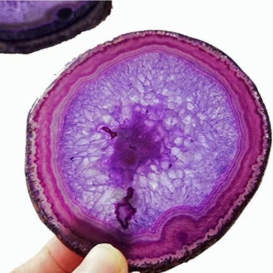 4Pcs Agate Coaster for Drinks Purple Irregular Crystal Coasters Dyed with Rubber Bumpers for Coffee Wine or Bar Glasses 4-5"