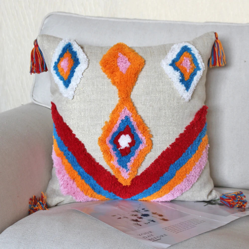 Bright Boho Pillow Case with Tassels