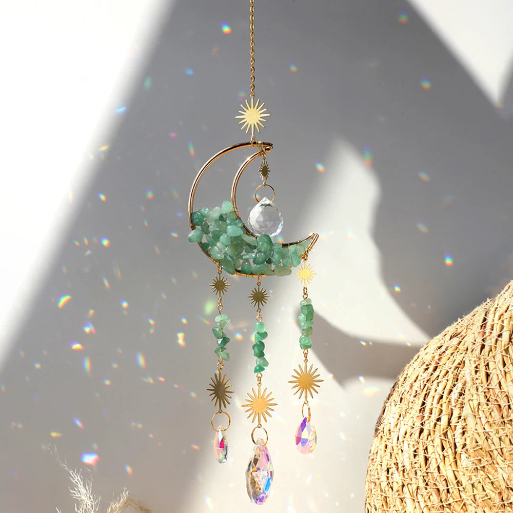 Crystal Suncatcher Moon Amethyst Rainbow Maker Garden Decoration