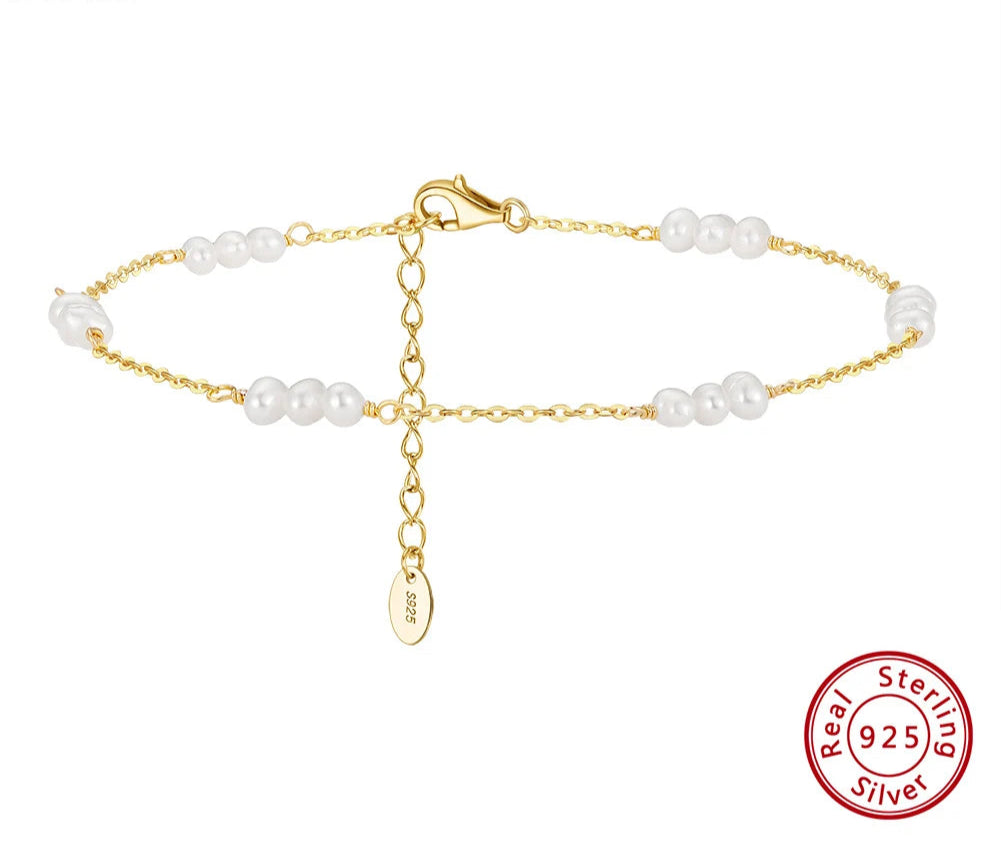 Freshwater Pearls & Chain Anklet (Sterling Silver)