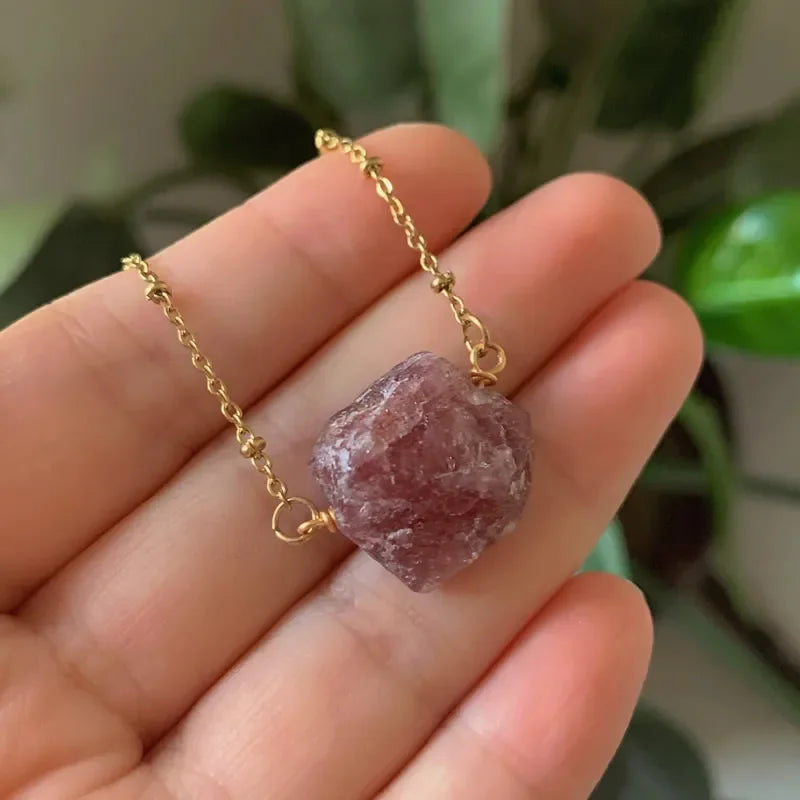 Healing Stone Raw Rock Mineral/Crystal Necklace (18 kt Gold Plated)