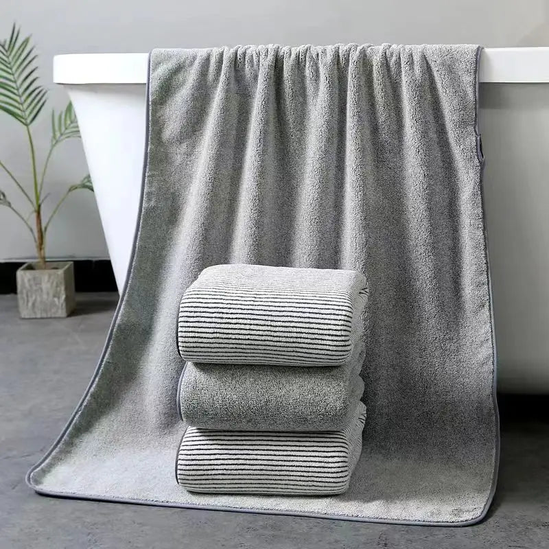 Microfiber Striped Towel Set (1 bath towel & 1 hand towel)