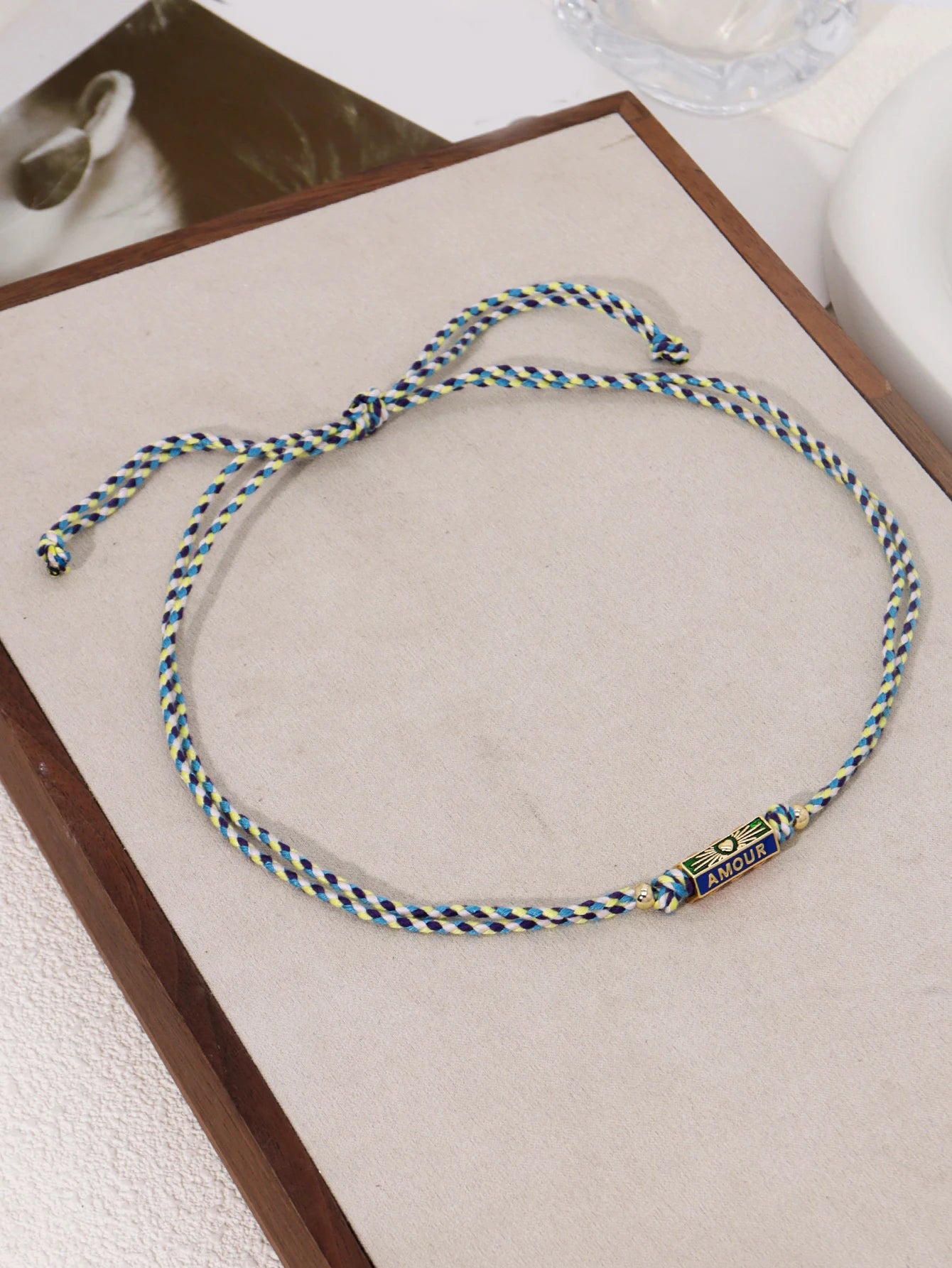 Handmade Braided Rope Pendant Necklace with Charms