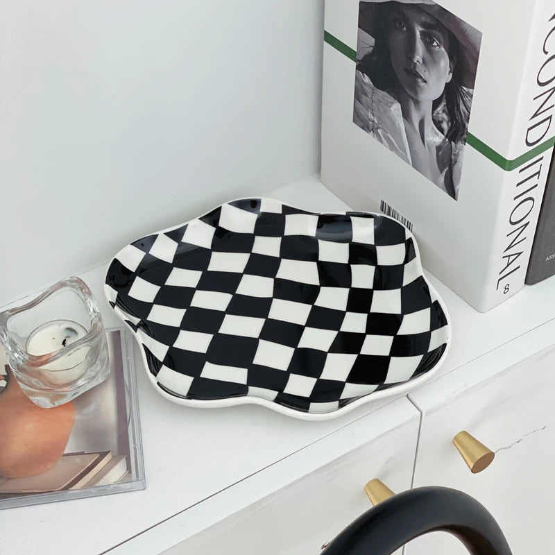 Chessboard Ceramic Plate (Black, Orange or Green)