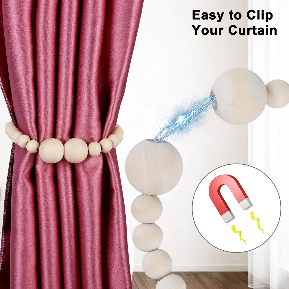Magnetic Wood Bead Curtain Tiebacks