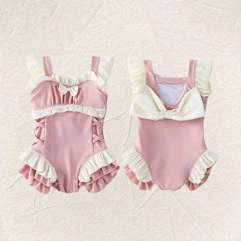 Baby Girl's One Piece Pink & White Swimsuit