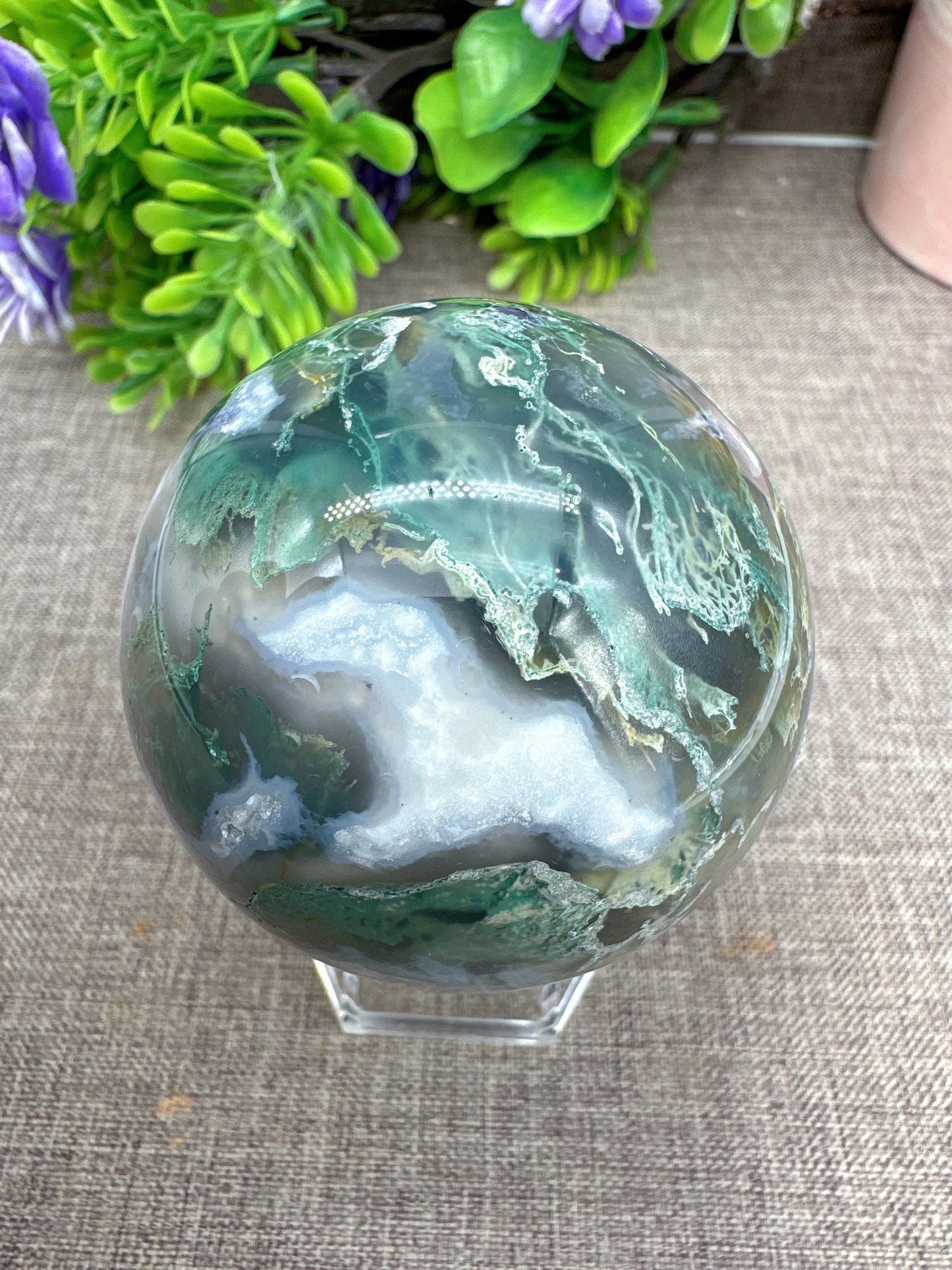 Moss Agate Druzy Sphere