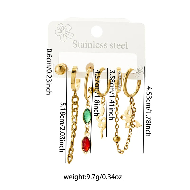 Stainless Steel Colorful Zircon Tassels Earrings