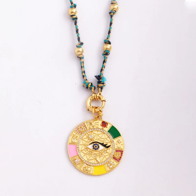 Celestial & Evil Eye Cord & Bead Necklace