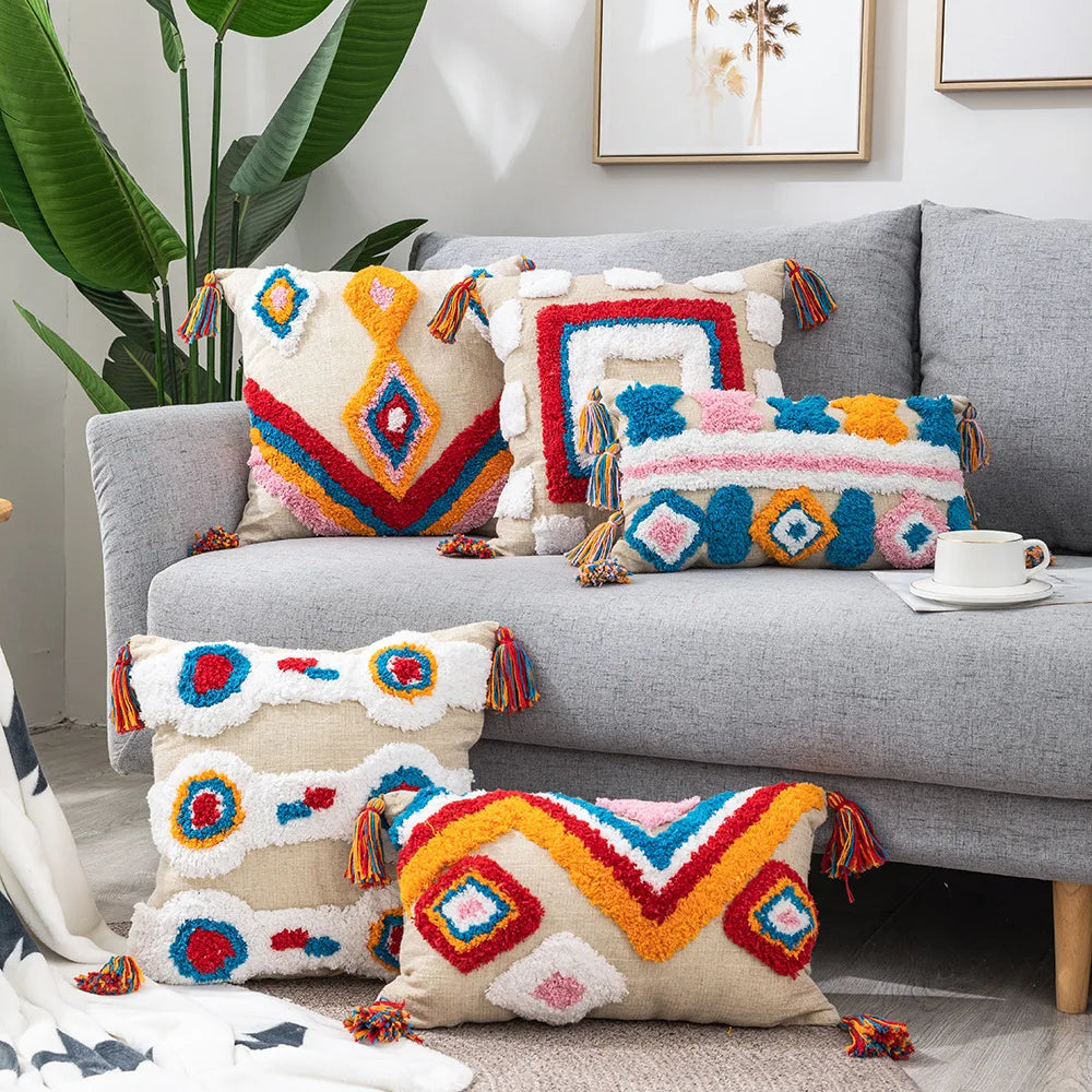 Bright Boho Pillow Case with Tassels