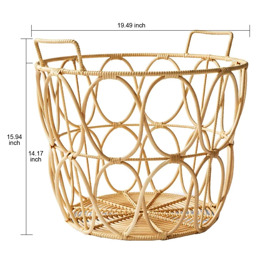 Large Poly Rattan Open Weave Storage Basket with Handles