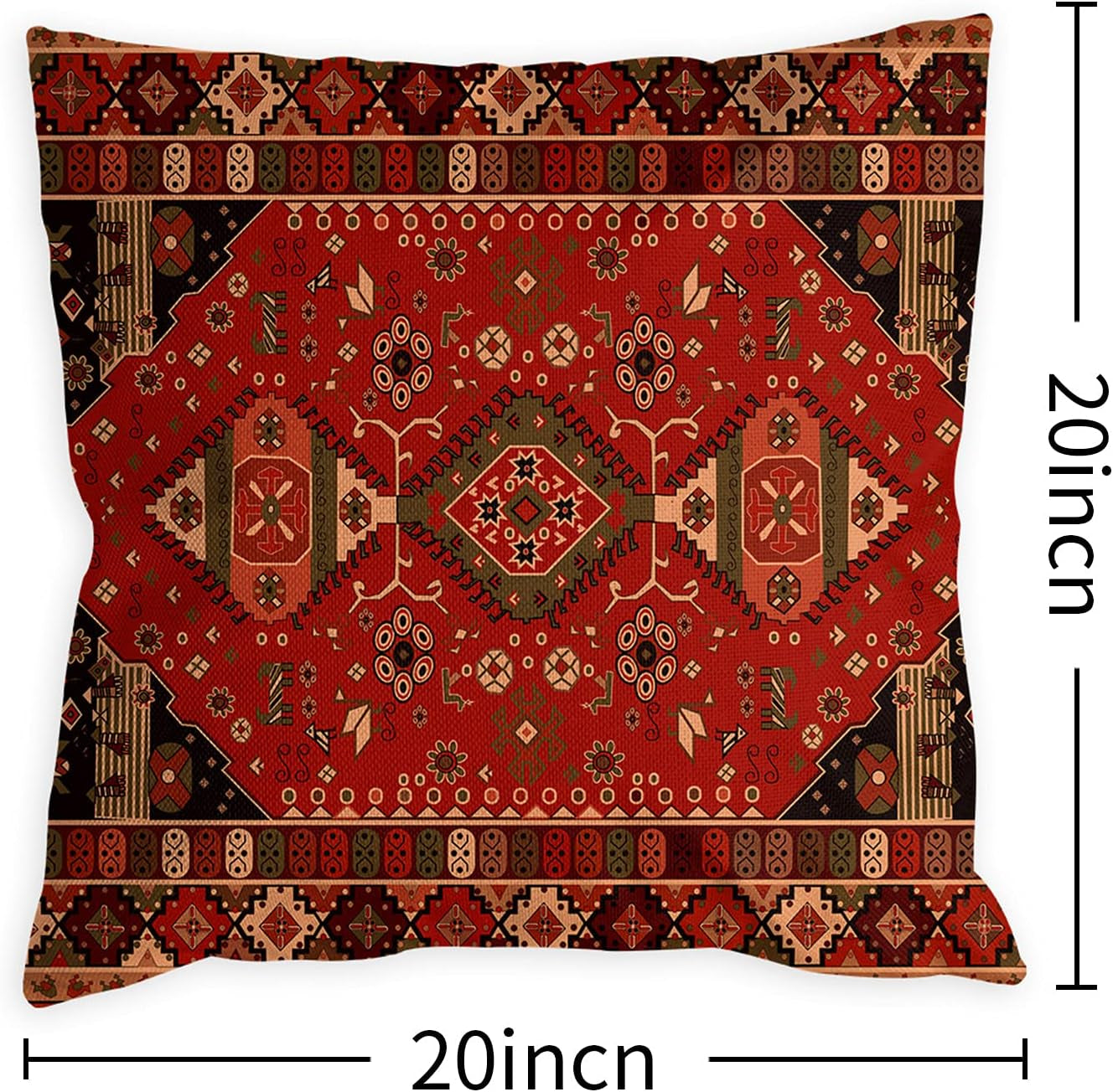 Red Pillow Covers 20X20 Set of 4 Boho Decorative Throw Pillows for Couch Living Room Cushion Bed Outdoor Persian Carpet Home Decor